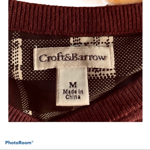 Maroon long sleeve sweater plaid trim - Picture 4 of 5